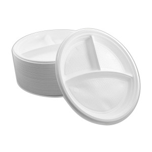 100 x Plastikteller 3 geteilt Rund Einweg Menüteller Weiß Plastik Teller